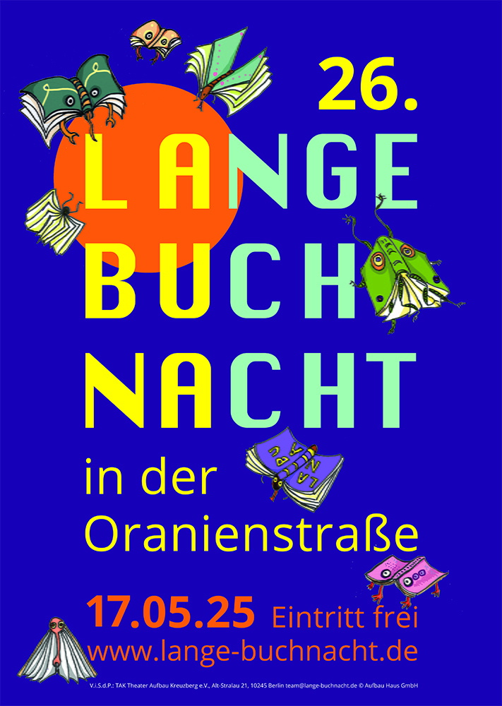 Schrift Lange Buchnacht in der Oranienstraße auf blau-lila Untergrund