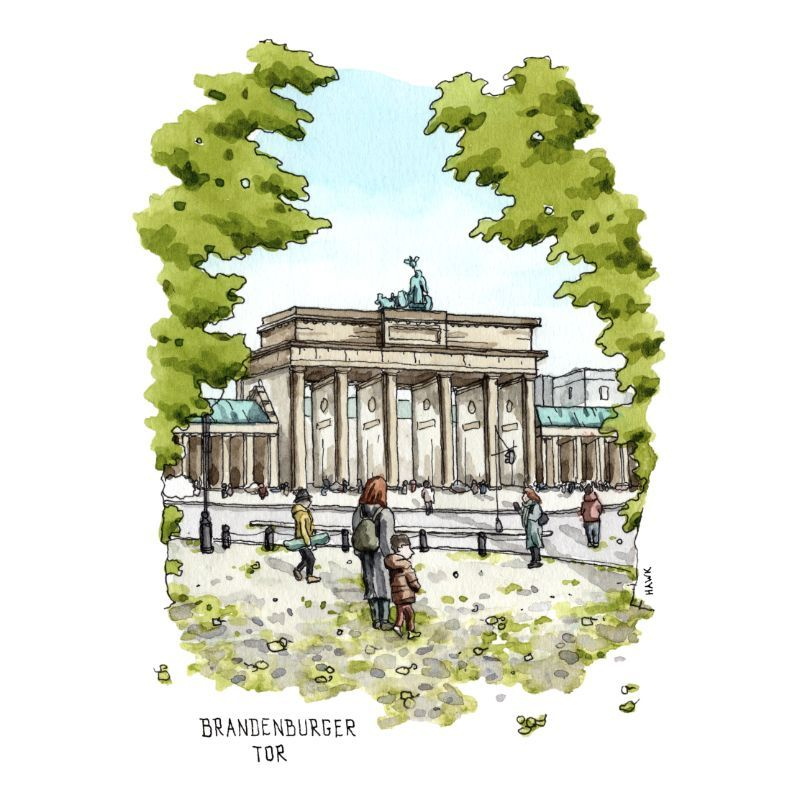 aquarellierte Skizze des Brandenburger Tores